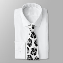 Minimalist Groovy Black and White Daisy Flowers Krawatte