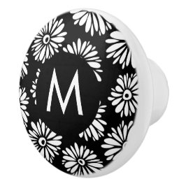 Minimalist Groovy Black and White Daisy Monogram Keramikknauf