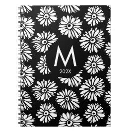 Minimalist Groovy Black and White Daisy Monogram Notizblock