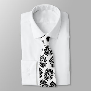 Minimalist Groovy Schwarz-Weiß-Gänseblümchen Krawatte