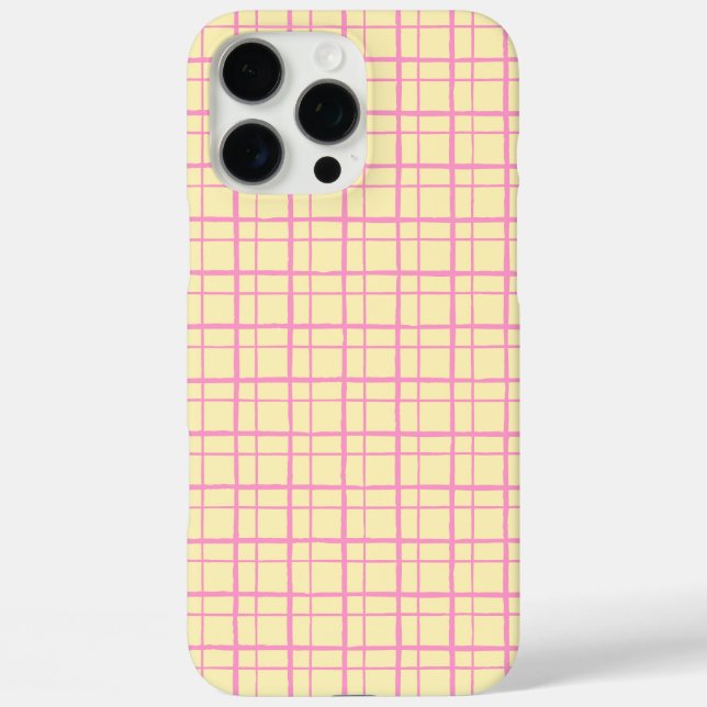 Minimalist HandDrawn Wobbly Grid Check Yellow iPhone 16 Pro Max Hülle (Rückseite)