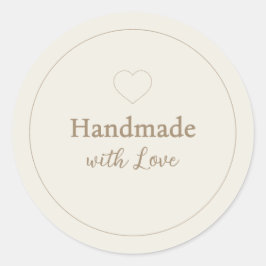 Minimalist "Handgefertigt mit Liebe" Creme Runder Aufkleber
