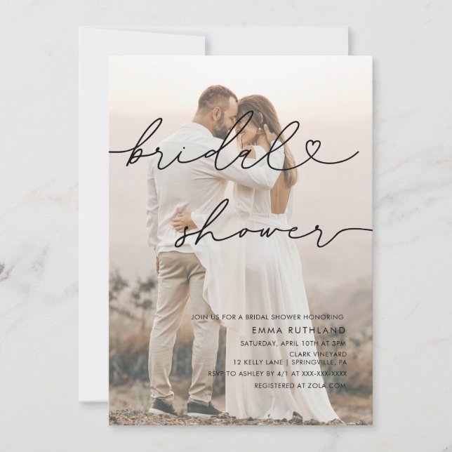 Minimalist Handwritten Heart Bridal Shower  Einladung (Vorderseite)