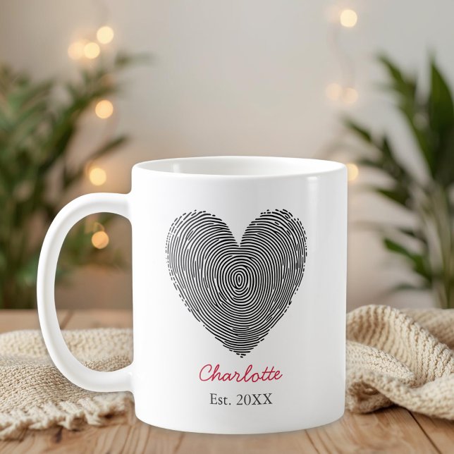 Minimalist Heart Fingerprint Personalized Name Mug Kaffeetasse (Von Creator hochgeladen)