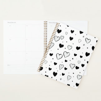 Minimalist Heart Notebook – Black and White Cute Planer