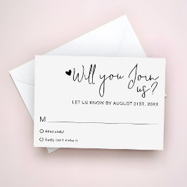 Minimalist Heart Script Contemporary Wedding RSVP Karte