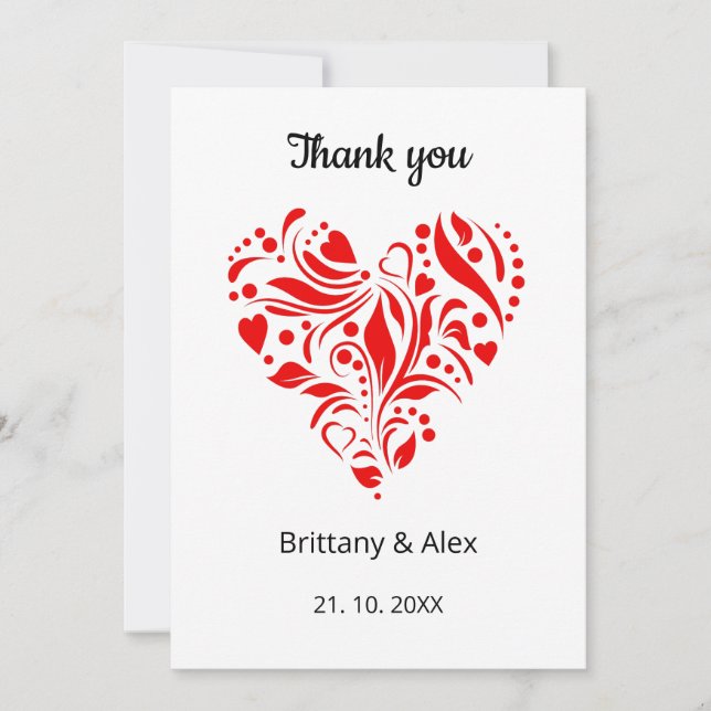 Minimalist Heart Wedding Thank You Card – Custom Dankeskarte (Vorderseite)