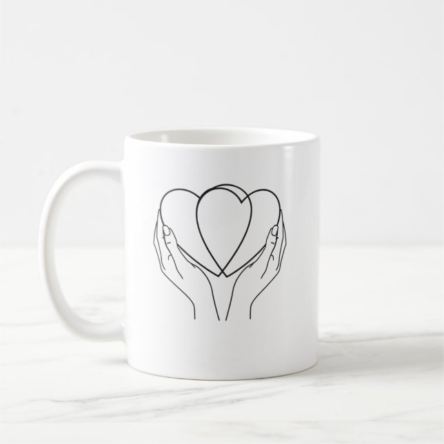 Minimalist Hearts & Hands Line Art Mug Kaffeetasse (Links)