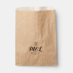 Minimalist Hearts Schwarzes Hochzeitslogo Geschenktütchen