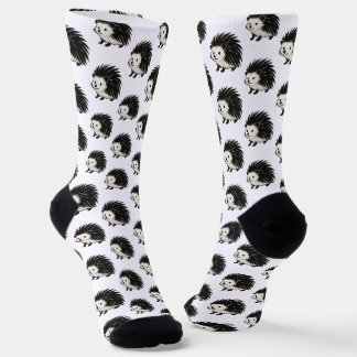 Minimalist Hedgehog – Black Ink Animal Design on Socken