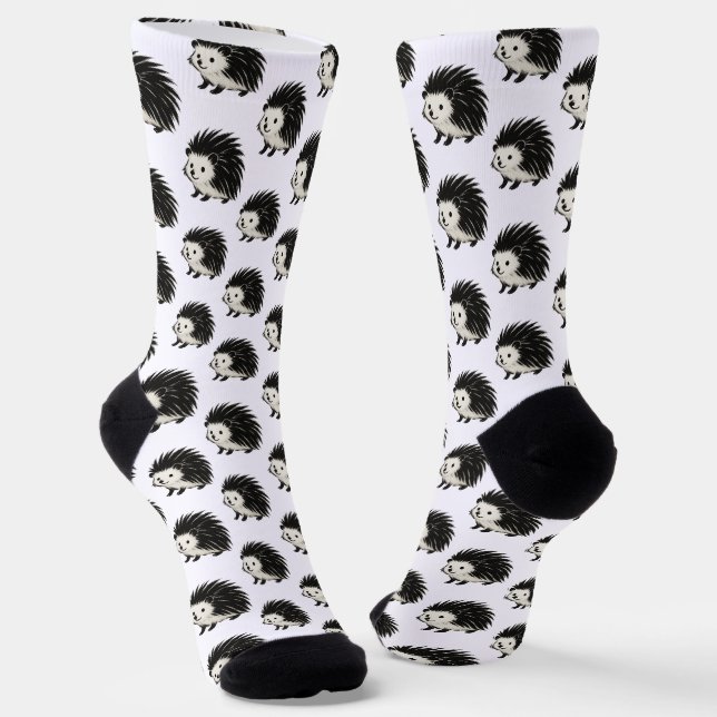 Minimalist Hedgehog – Black Ink Animal Design on  Socken (Gewinkelt)