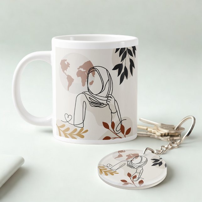 Minimalist Hijab Line Art Circle -Acrylic Keychain Schlüsselanhänger (Celebrate with this elegant mug & keyring set. A perfect Eid gift for her!)