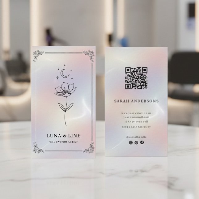 Minimalist Holographic Floral QR Code  Visitenkarte (Von Creator hochgeladen)