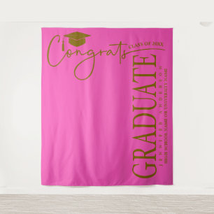 Minimalist Hot Pink & Gold Gratuliere Absolvent Wandteppich