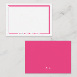 Minimalist Hot Pink Two Border Monogram Mitteilungskarte