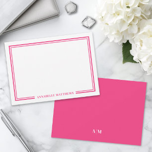 Minimalist Hot Pink Zweifacher Rand Monogramm Mitteilungskarte