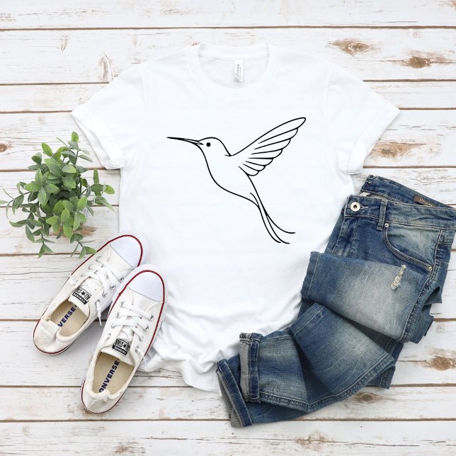 Minimalist Hummingbird Line Art in Flight T-Shirt (Von Creator hochgeladen)