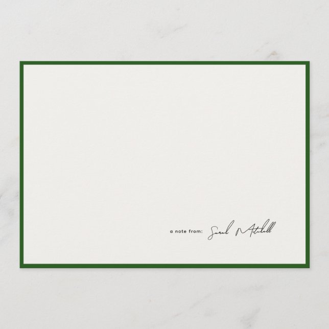 Minimalist Hunter Green Border Personalized Script Mitteilungskarte (Vorderseite)
