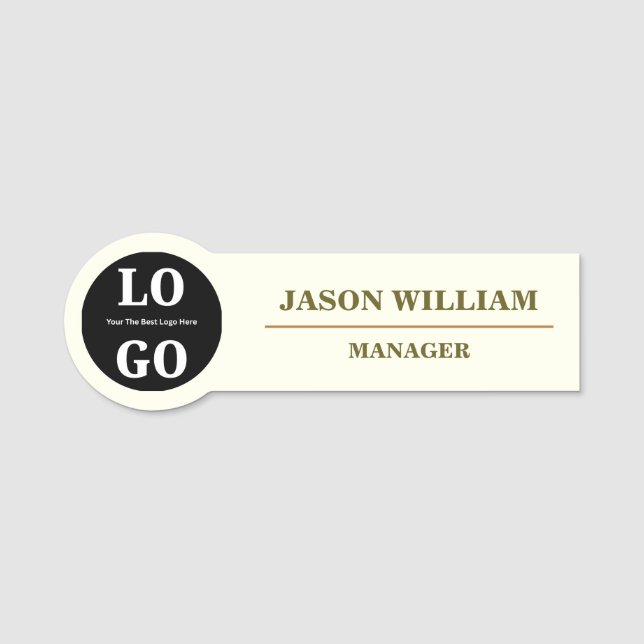 Minimalist Ivory Custom Logo Employee  Namensschild (Vorderseite)