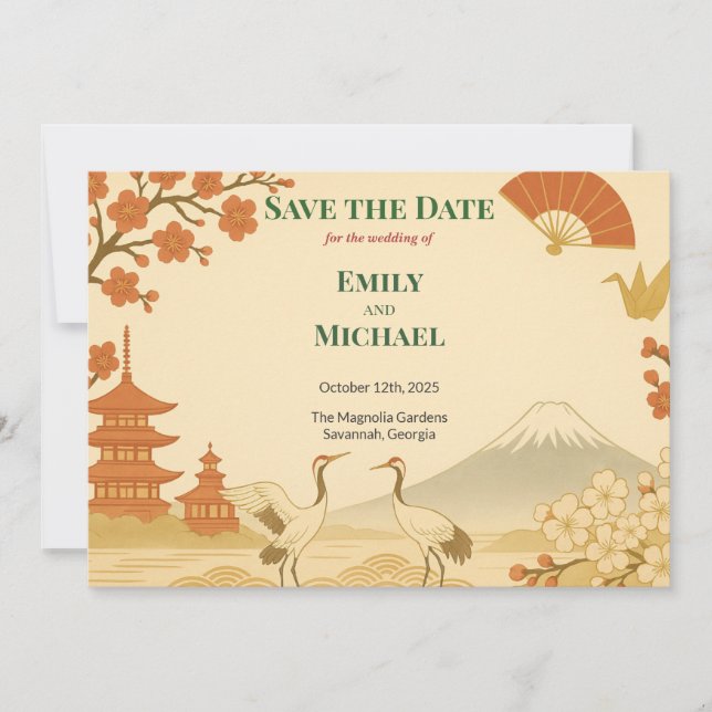 Minimalist Japanese Cherry Blossom Save the Date (Vorderseite)