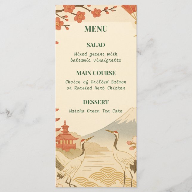 Minimalist Japanese Cherry Blossom Wedding Menu (Devant)