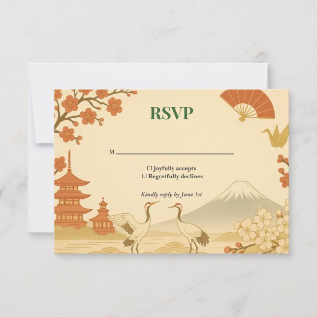 Minimalist Japanese Cherry Blossom Wedding RSVP  (Vorderseite)