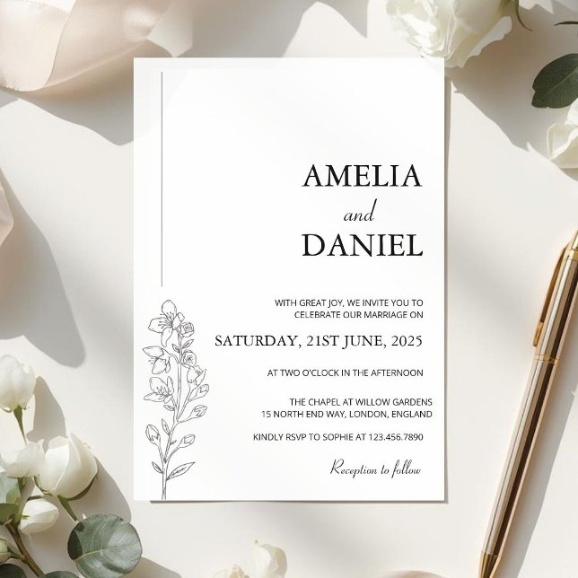 Minimalist Larkspur Floral Wedding Invitation (Créateur téléchargé)