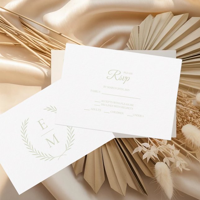 Minimalist Laurel Monogram Wedding RSVP Cards Karte (Von Creator hochgeladen)