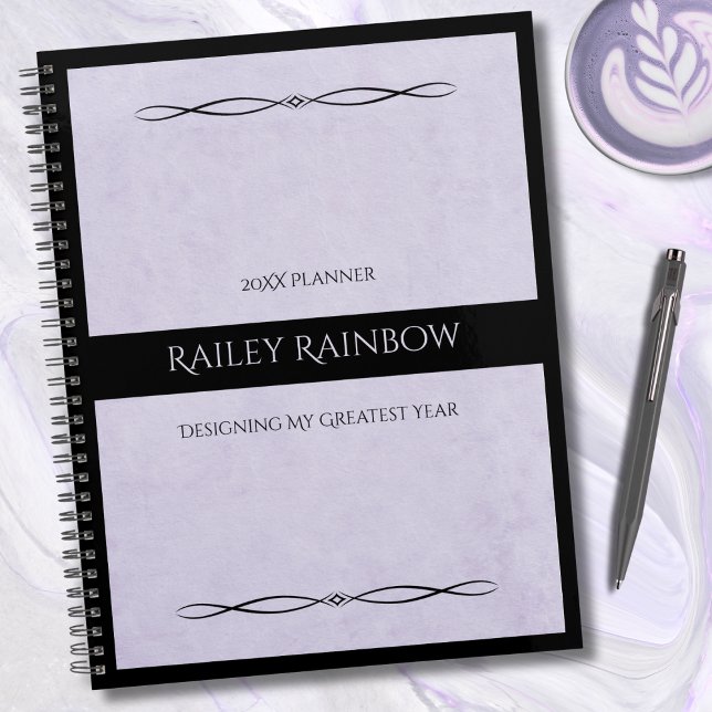 Minimalist Lavender Black Monogrammed Co-worker Planer (The perfect Secret Santa or Co-worker Gift that looks incredibly high-end without breaking the bank)