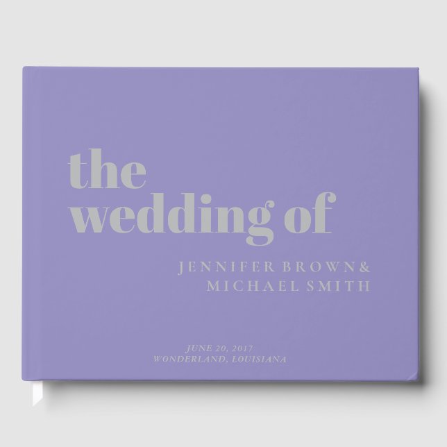 Minimalist Lavender Silver Swash Wedding Gästebuch (Vorderseite)