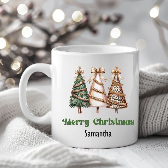 Minimalist leopard christmas trees personalized  kaffeetasse (Minimalist leopard christmas trees personalized mug)