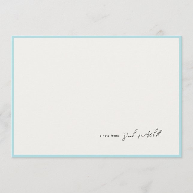 Minimalist Light Blue Border Personalized Script Mitteilungskarte (Vorderseite)
