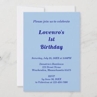 Minimalist Light Blue Kids Birthday Invitation Einladung