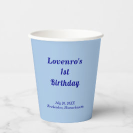 Minimalist Light Blue Kids Birthday Paper Cups Pappbecher