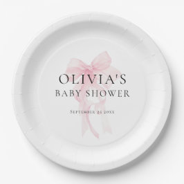 Minimalist Light Pink Bow Baby Shower Pappteller