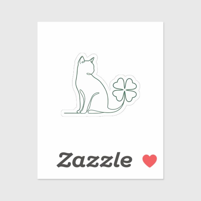 Minimalist Line Art Cat With Clover Aesthetic  Aufkleber (Blatt)