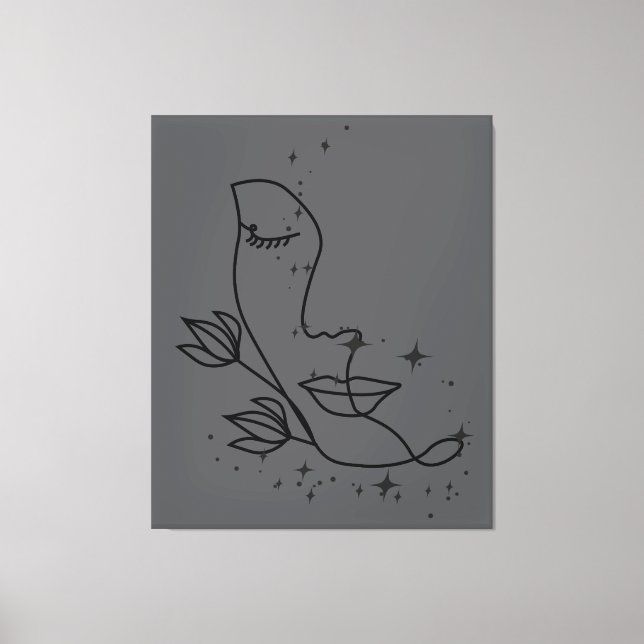 Minimalist Line Art Face with Stars | Elegant Femi Leinwanddruck (Vorderseite)