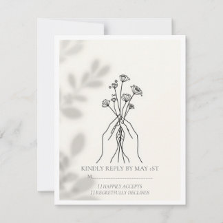 Minimalist Line Art Hands Flowers Wedding RSVP Car Karte