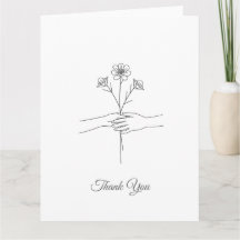 Minimalist Line Art Hands & Flowers Wedding Thank 