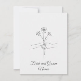 Minimalist Line Art Hands holding Flowers Wedding  RSVP Karte