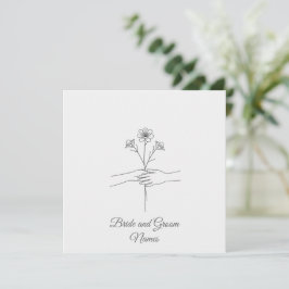 Minimalist Line Art Hands holding Flowers Wedding  Save The Date