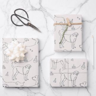 Minimalist Line Art Labrador Retriever Birthday    Geschenkpapier Set