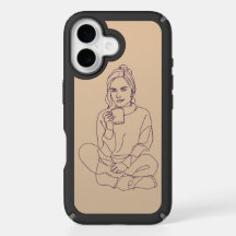 Minimalist Line Art Woman with Coffee | Cozy Aesth