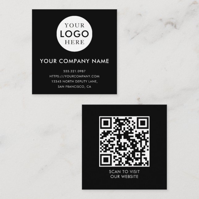 Minimalist Logo Professional Black QR Code Quadratische Visitenkarte (Vorne/Hinten)