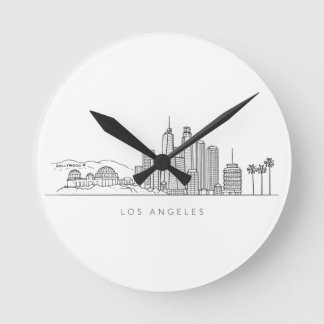 Minimalist Los Angeles Skyline Illustration Runde Wanduhr