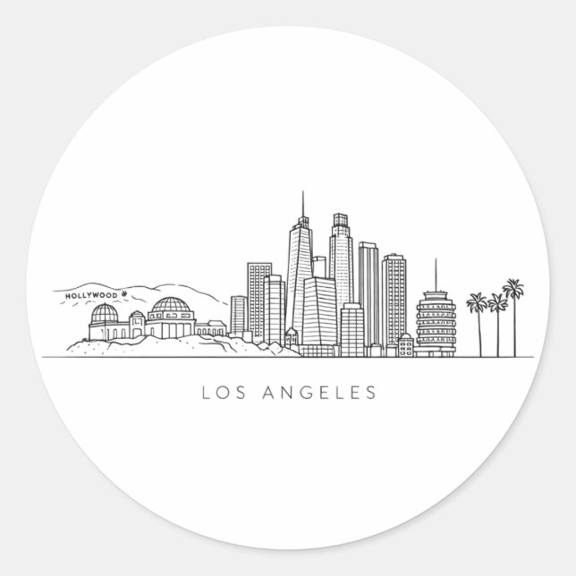 Minimalist Los Angeles Skyline Illustration Runder Aufkleber (Vorderseite)