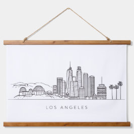 Minimalist Los Angeles Skyline Illustration Wandteppich Mit Holzrahmen