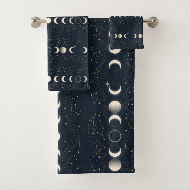 Minimalist Lunar Phases Pattern with Stars and Nig Badhandtuch Set (Insitu)