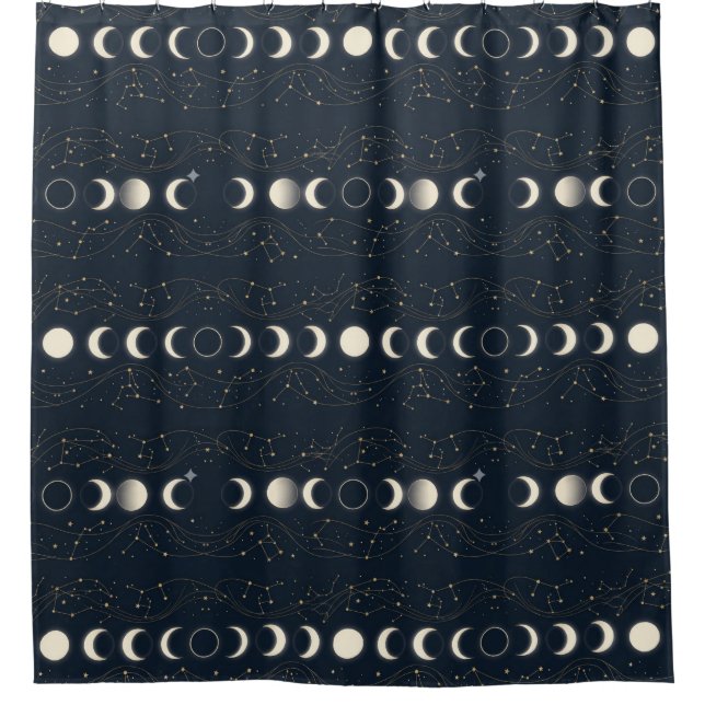 Minimalist Lunar Phases Pattern with Stars and Nig Duschvorhang (Vorderseite)