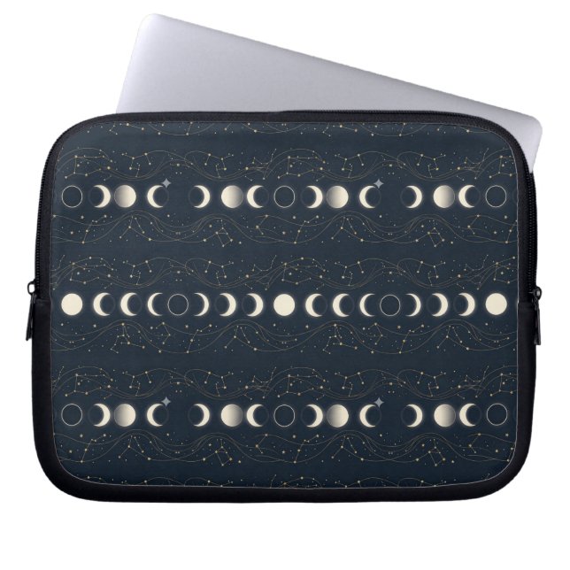 Minimalist Lunar Phases Pattern with Stars and Nig Laptopschutzhülle (Vorderseite)